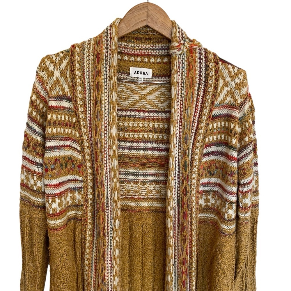 Bohemian Longline Knit Cardigan With Fringe Tassel Hem Southwestern Aztec Print - Picture 5 of 11